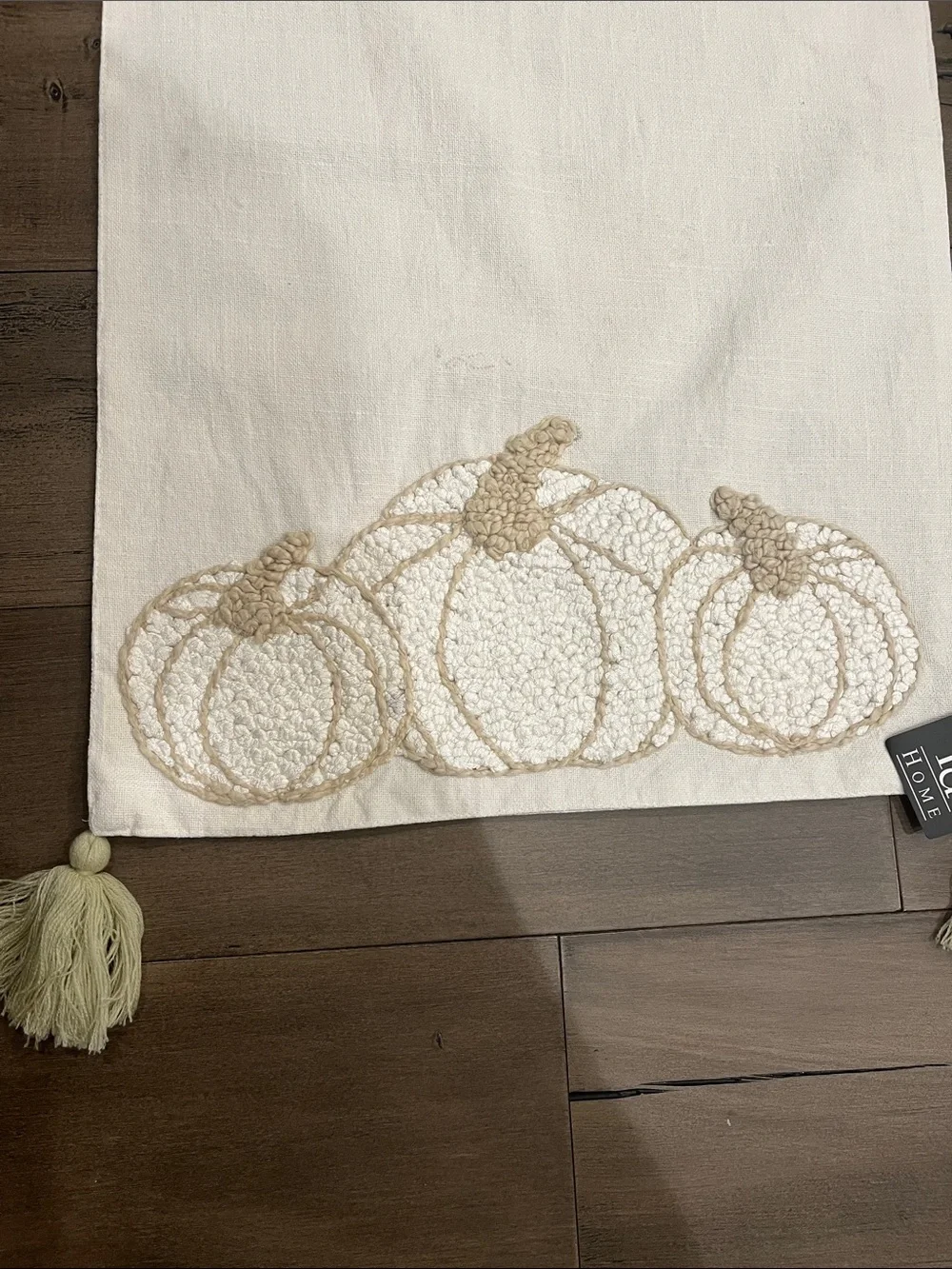 NEW Cream Pumpkin Embroidered Table Runner with Tassels